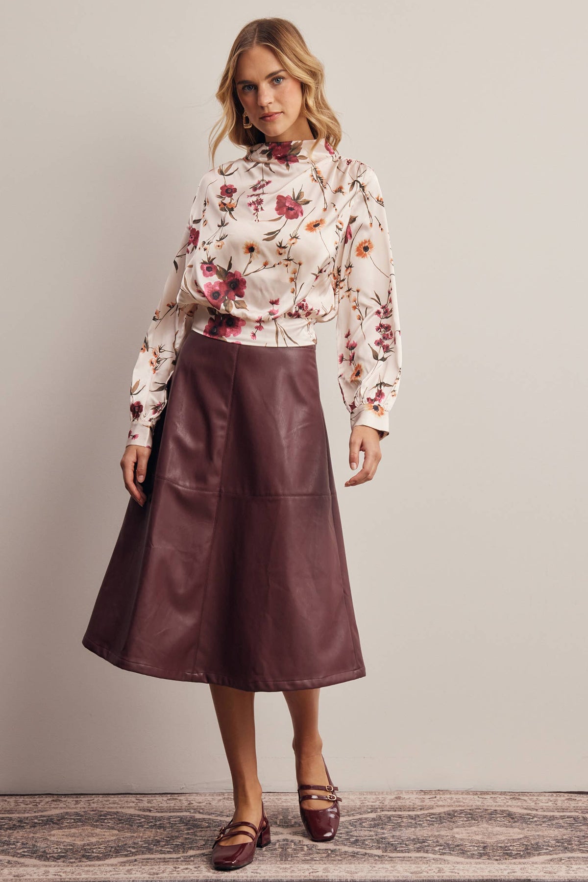 Forte Floral Mock Neck Blouse