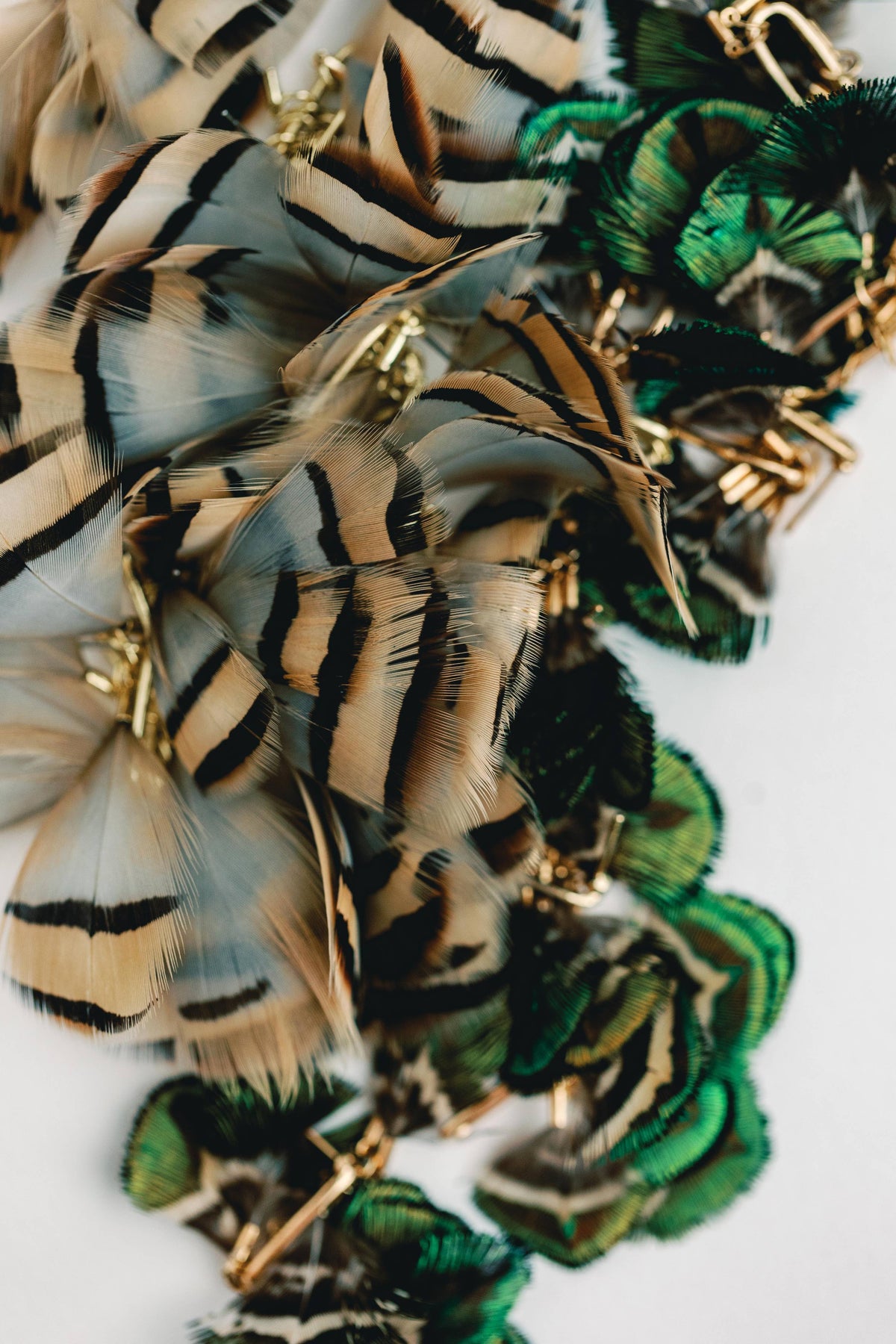 Brown Striped Fall Feather Statement Tassel Earrings