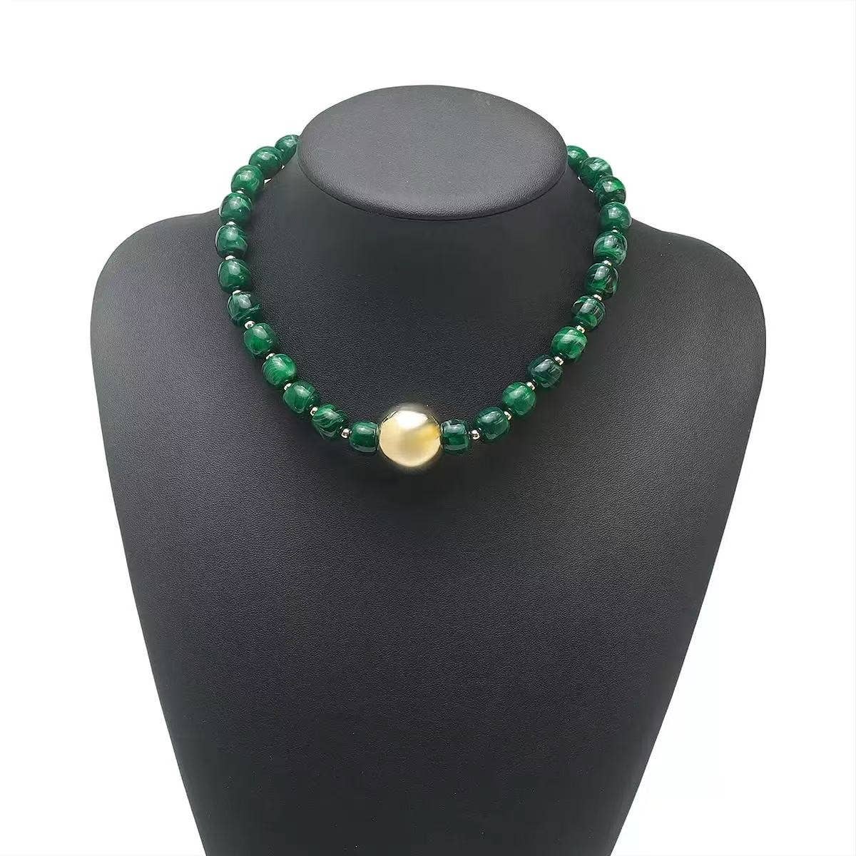 Barrel Beaded & Gold Necklace