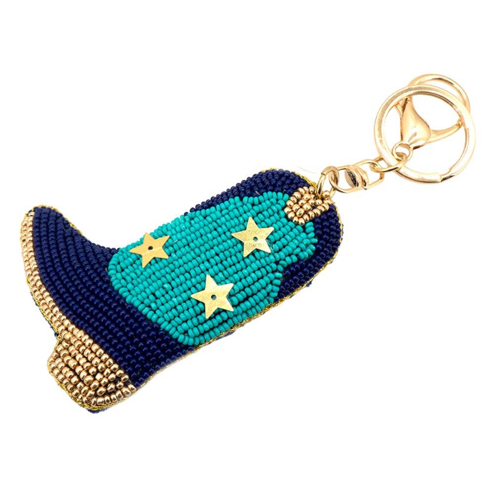 Seed Bead Western Boot Keychain