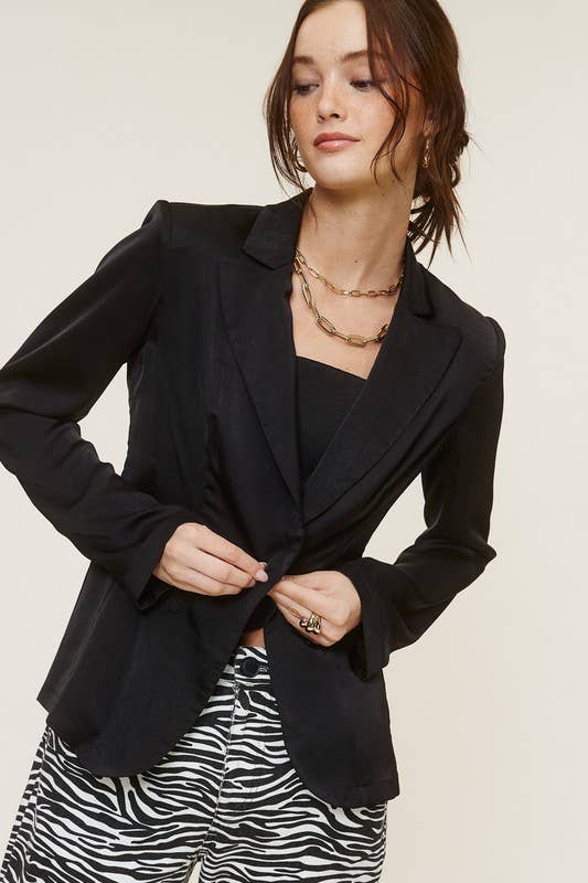 Mimosa Lightweight Satin Blazer with Notched Lapels