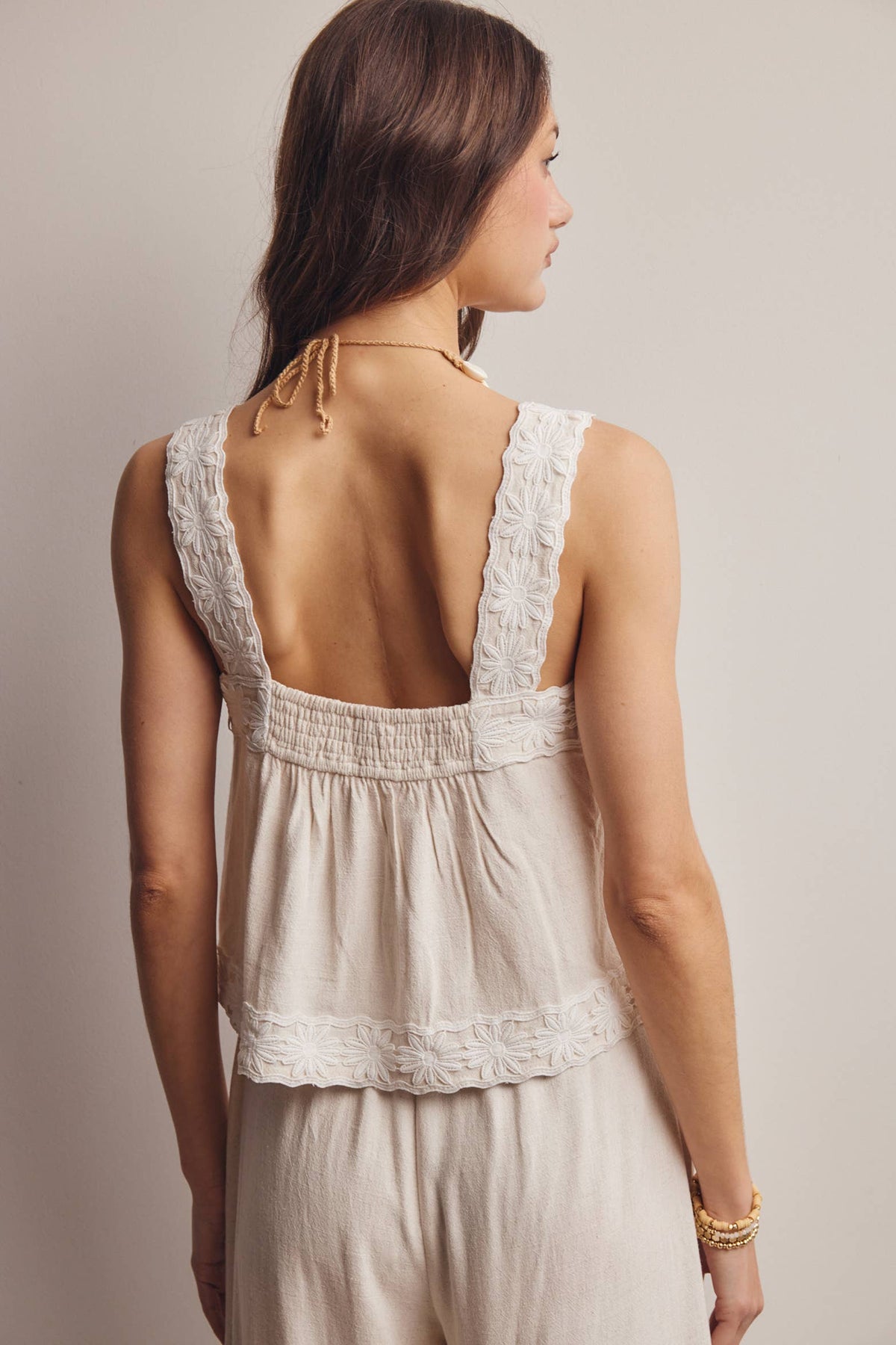 Forte Embroidered  Tank & Wide-Leg Pants Set