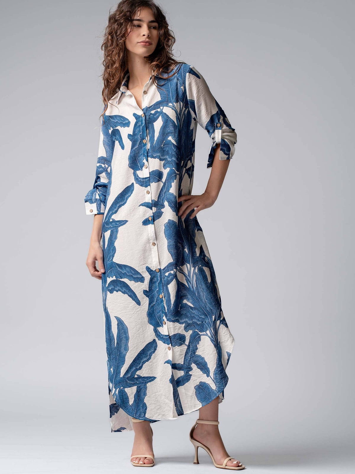 Urban Daizy Tropical Paradise Button Down Collared Vacation Dress