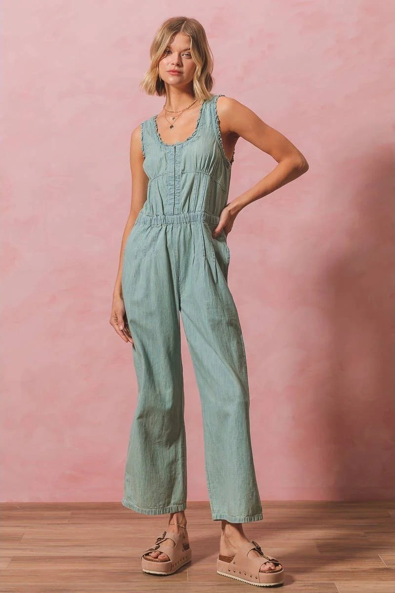 So Me Washed Ruffled Overall With Tie Back