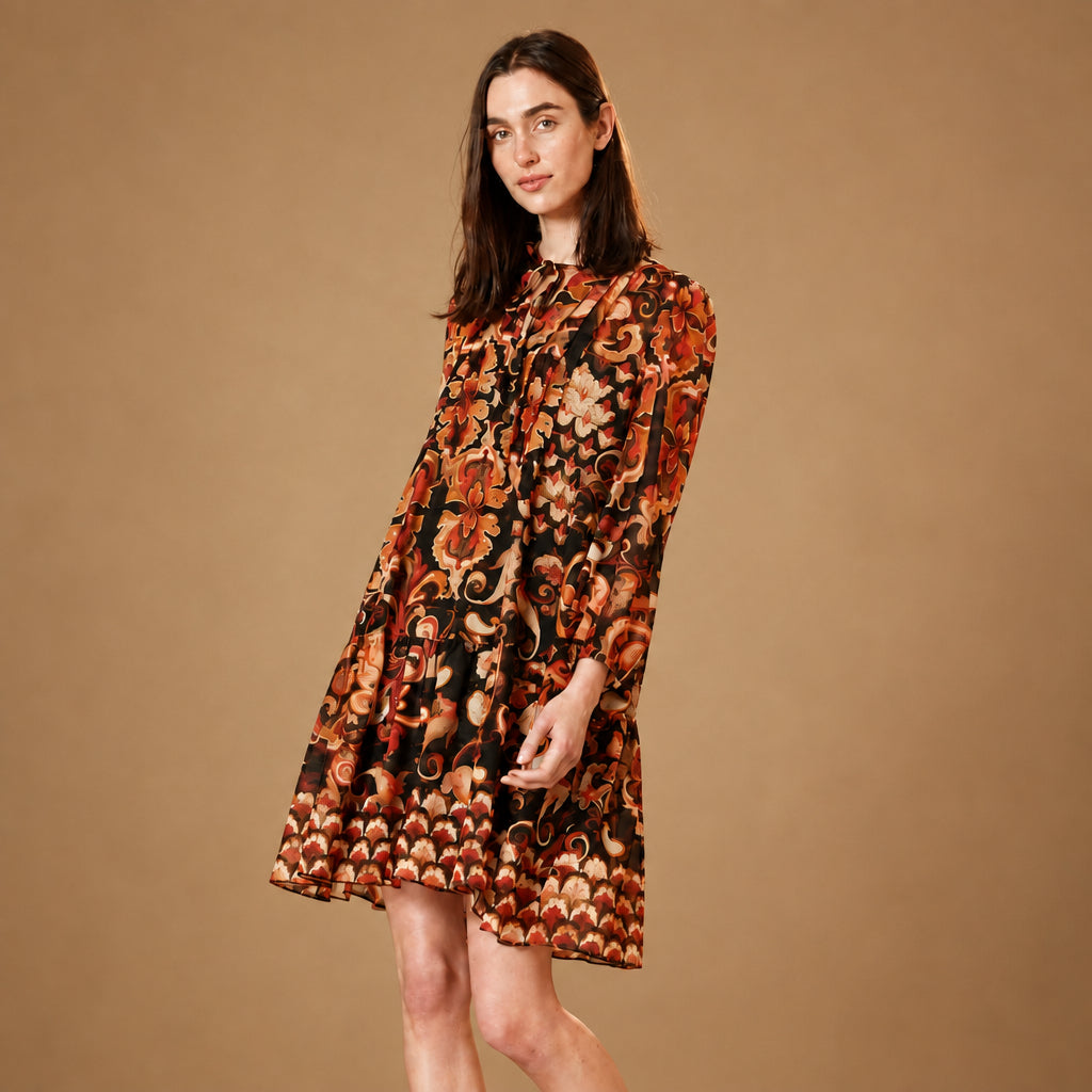 Long Sleeve Chiffon Shift Dress