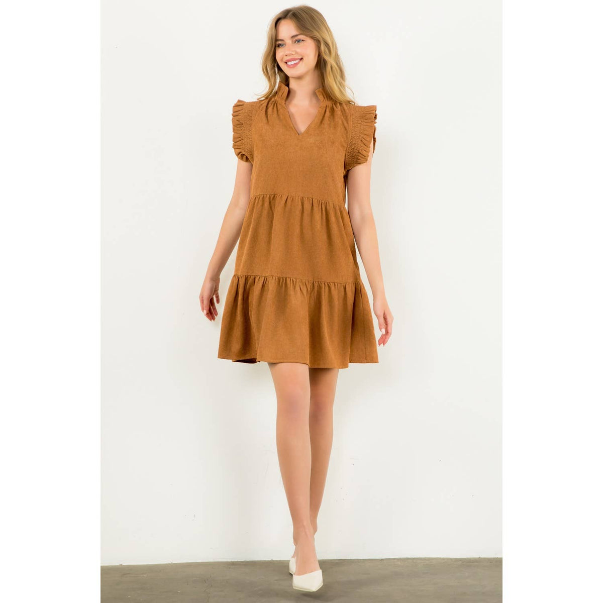 THML Flutter Sleeve Corduroy Midi Dress