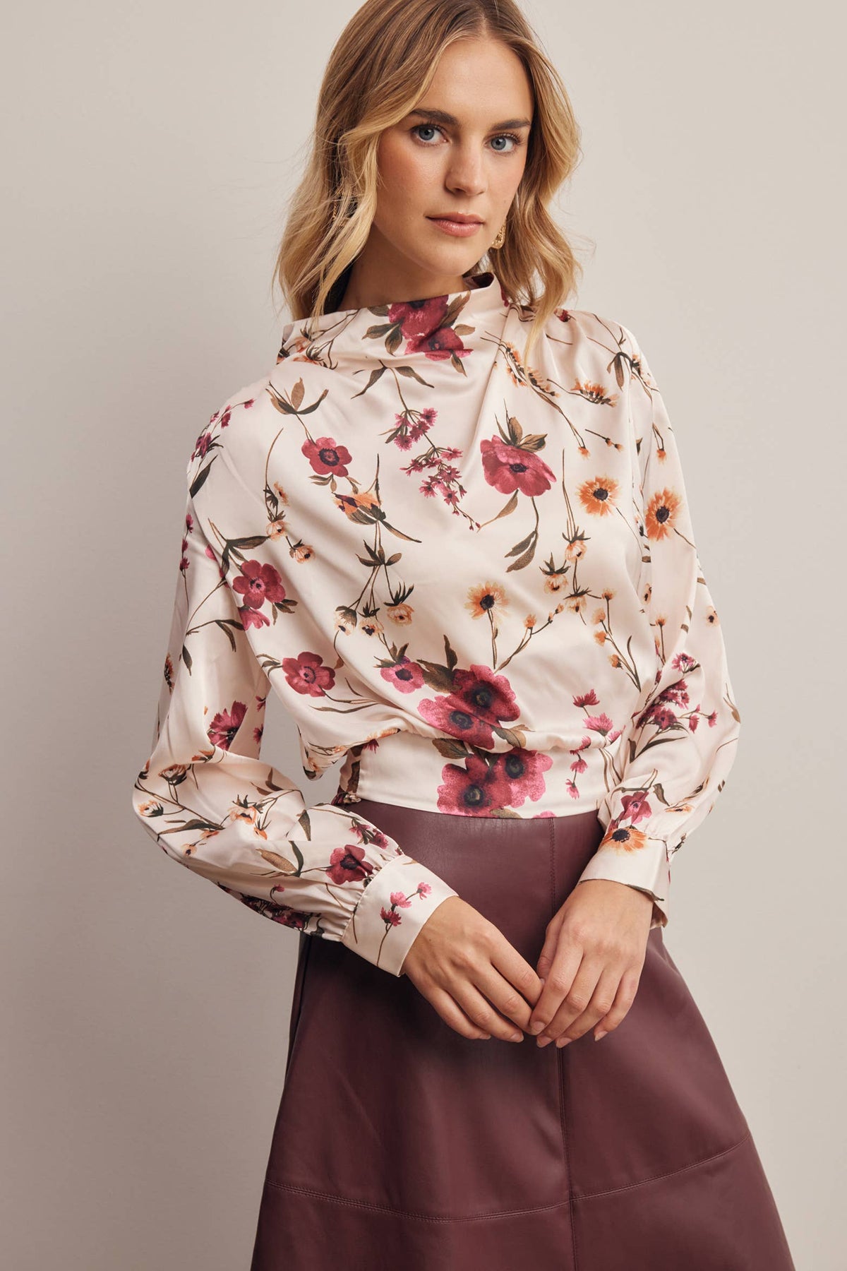Forte Floral Mock Neck Blouse