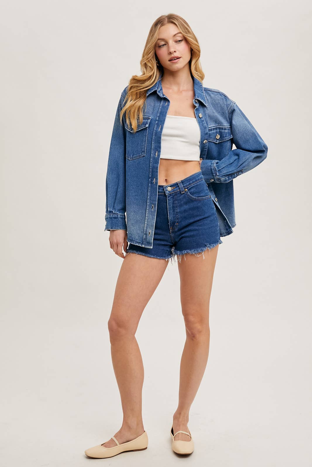 Blueivy Washed Denim Button Down Shirt Jacket