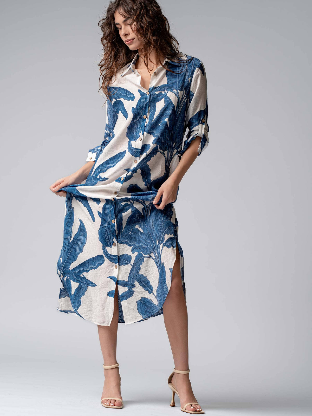 Urban Daizy Tropical Paradise Button Down Collared Vacation Dress