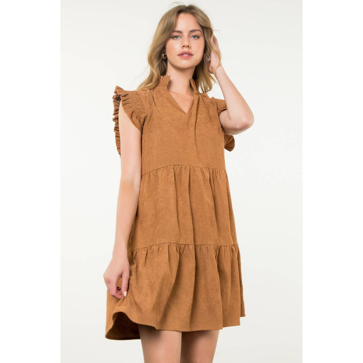 THML Flutter Sleeve Corduroy Midi Dress