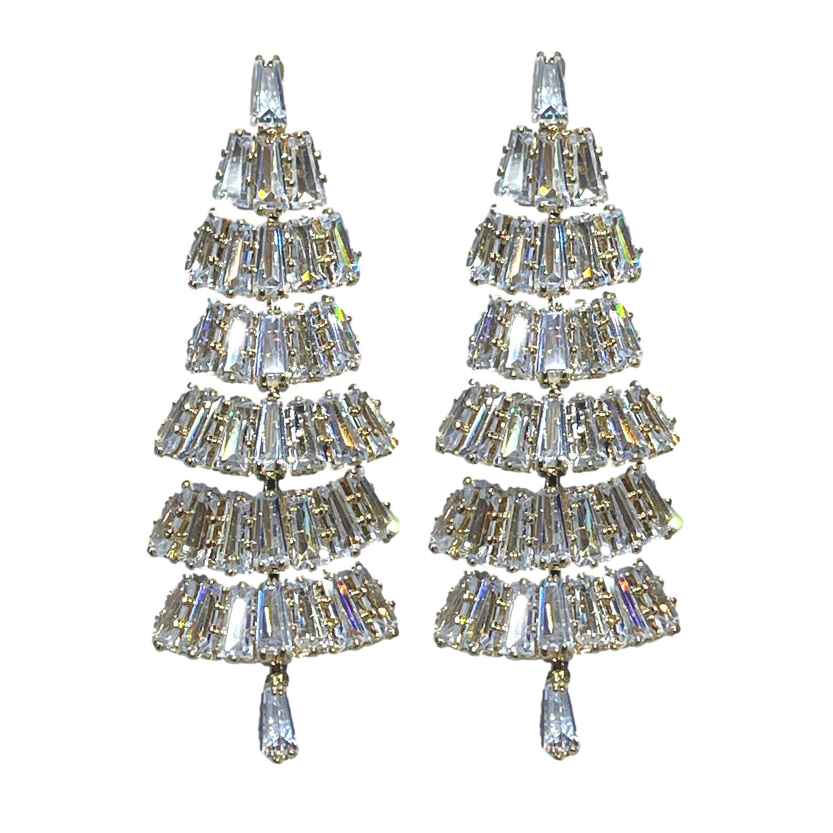 Baguette Crystal Christmas Tree Holiday Statement Earrings