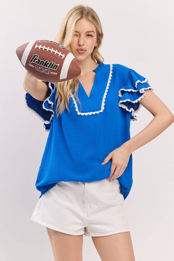 Sewn & Seen Ruffle Sleeve Scallop Trim Top