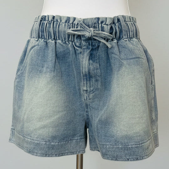 So Me High Rise Paper Bag Denim Shorts Front Tie