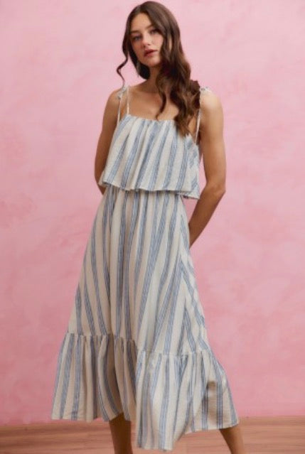 So Me Stripe Tiered Midi Dress