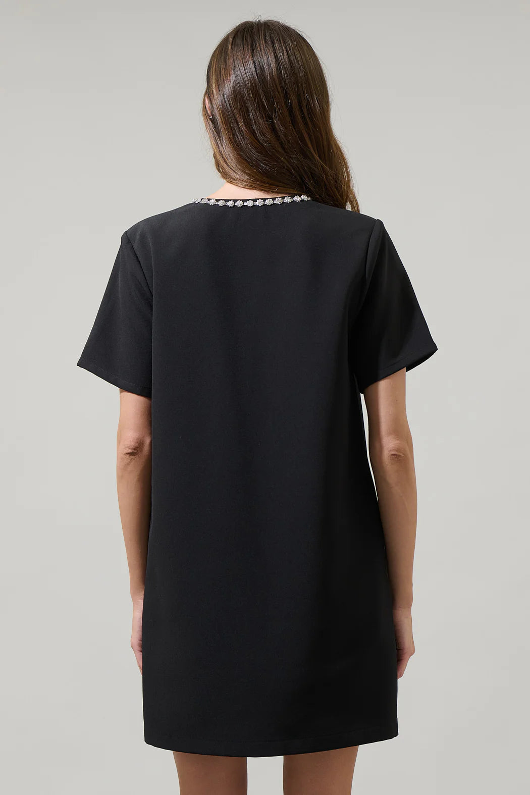 Sugarlips Stazie V-Neck Shift Mini Dress: Black