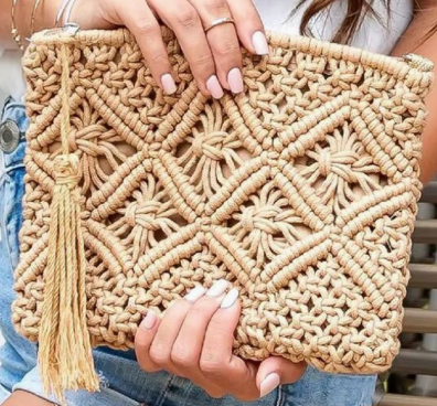 Woven Bohemian Tassel Crochet Clutch