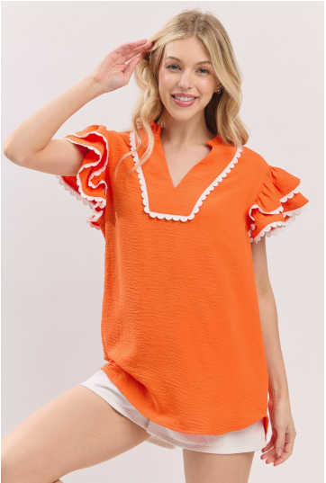 Sewn & Seen Game Day Ruffle Sleeve Top