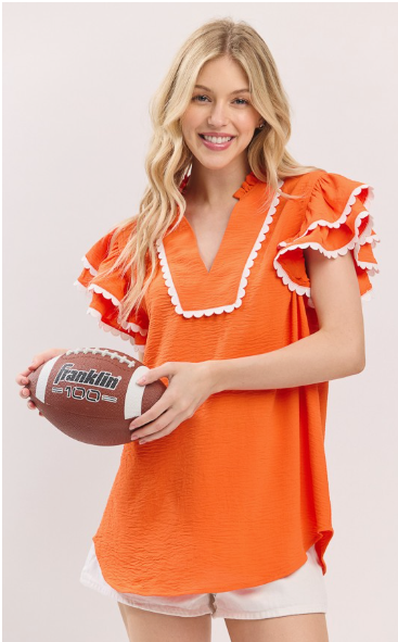 Sewn & Seen Game Day Ruffle Sleeve Top