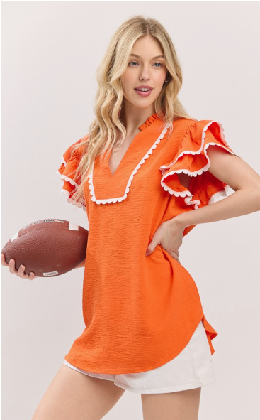 Sewn & Seen Game Day Ruffle Sleeve Top