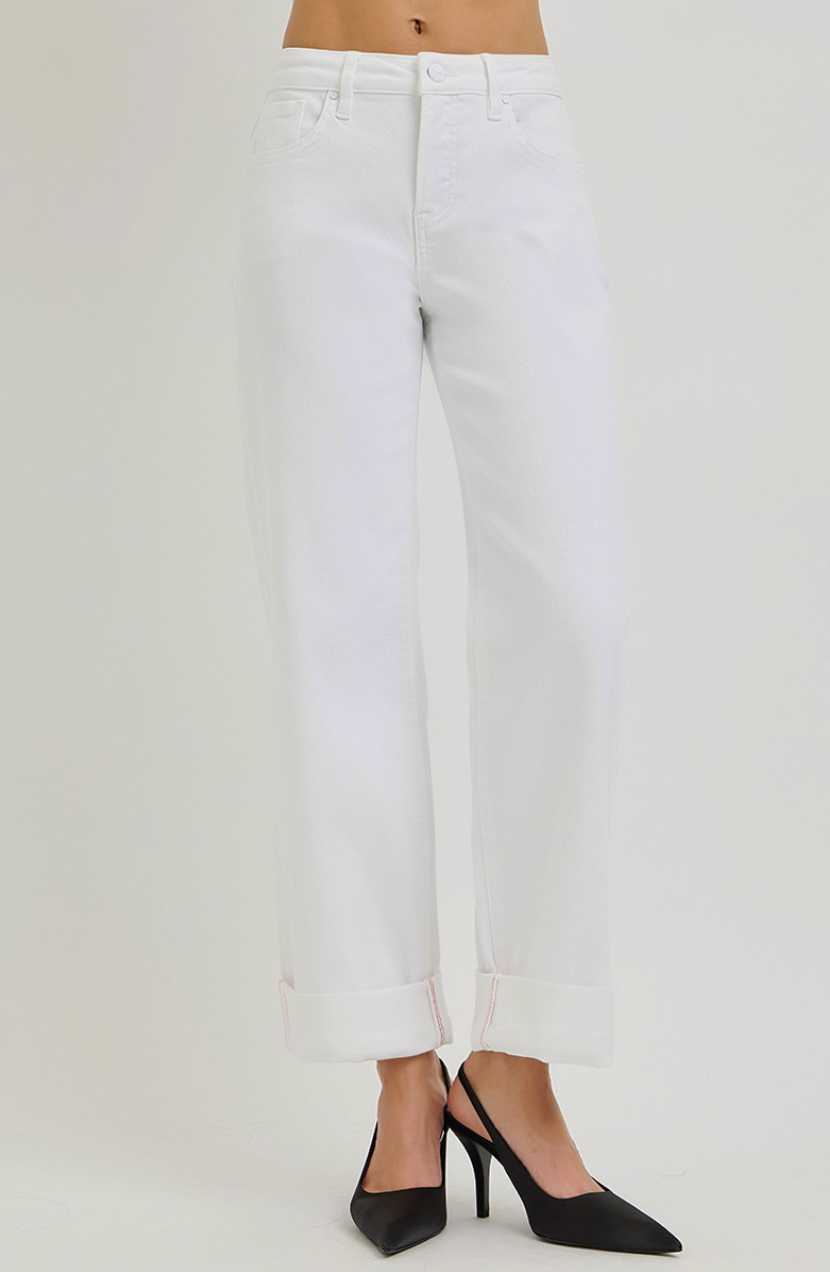 Risen Jeans Tummy Control Slouchy Cropped Cuffed Hem
