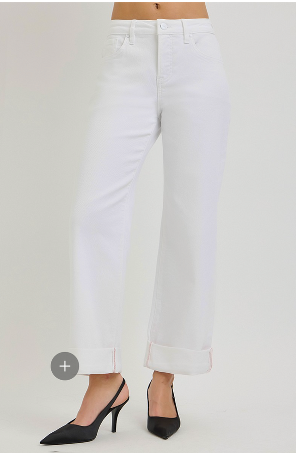 Risen Jeans Tummy Control Slouchy Cropped Cuffed Hem