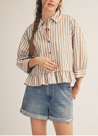 Sewn & Seen Striped Button Down Ruffle Top
