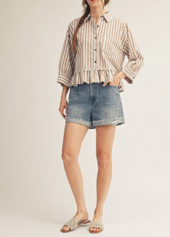 Sewn & Seen Striped Button Down Ruffle Top