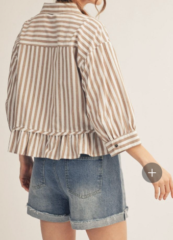 Sewn & Seen Striped Button Down Ruffle Top
