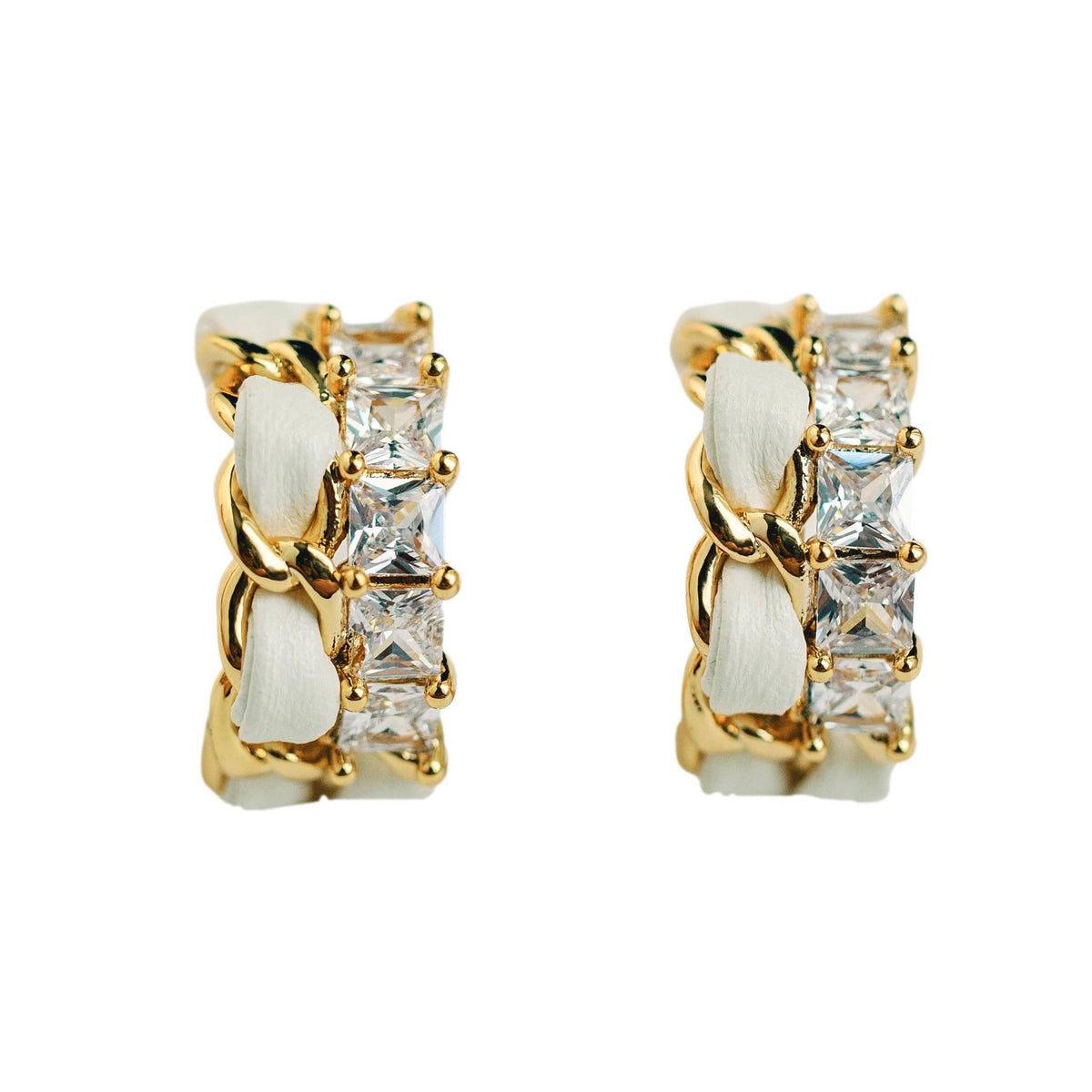 Vintage Chain Wrapped Leather Statement Hoop Earrings