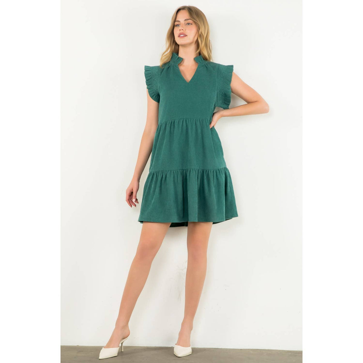 THML Flutter Sleeve Corduroy Midi Dress