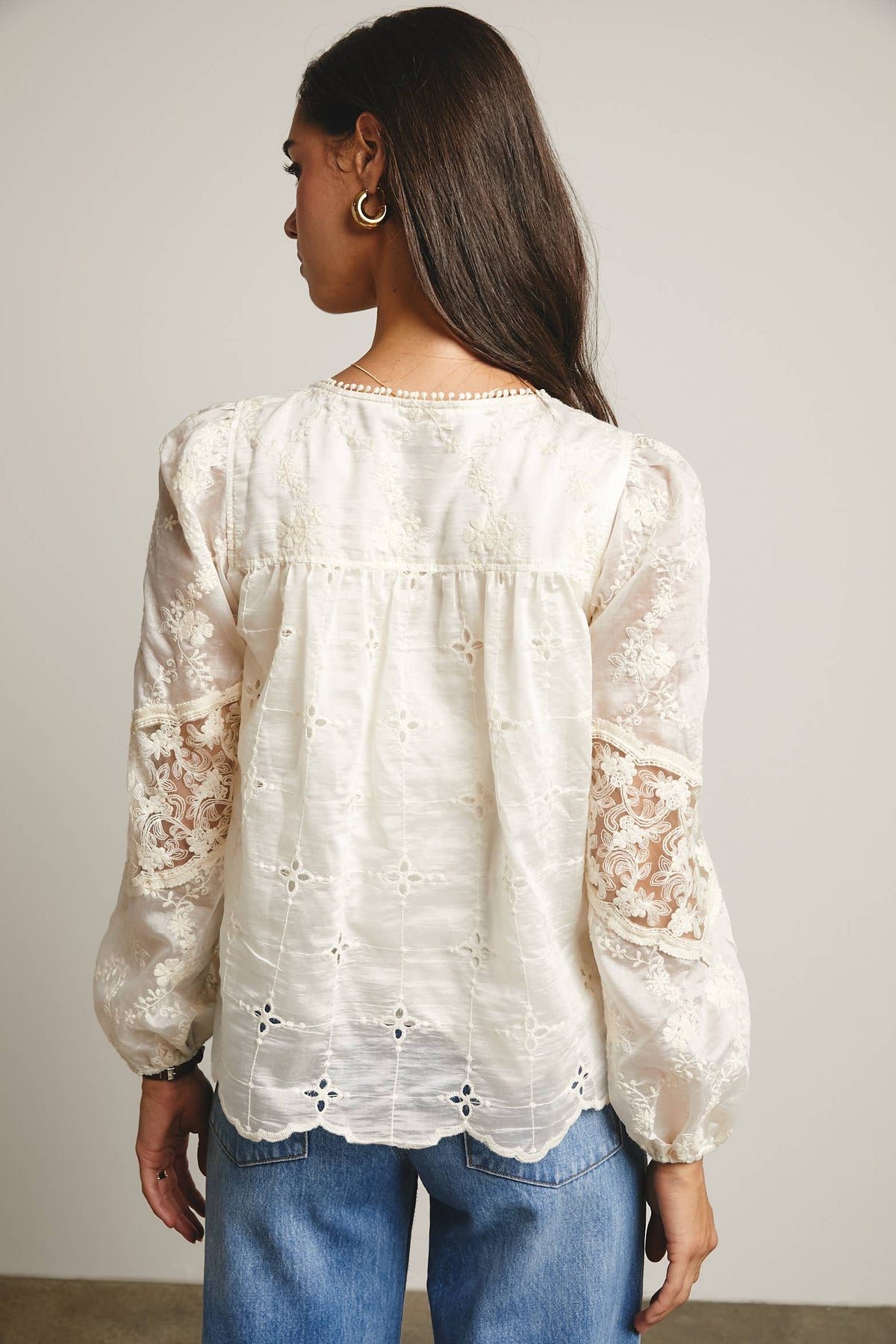 Forte Embroidered Lace Puff Sleeve Blouse