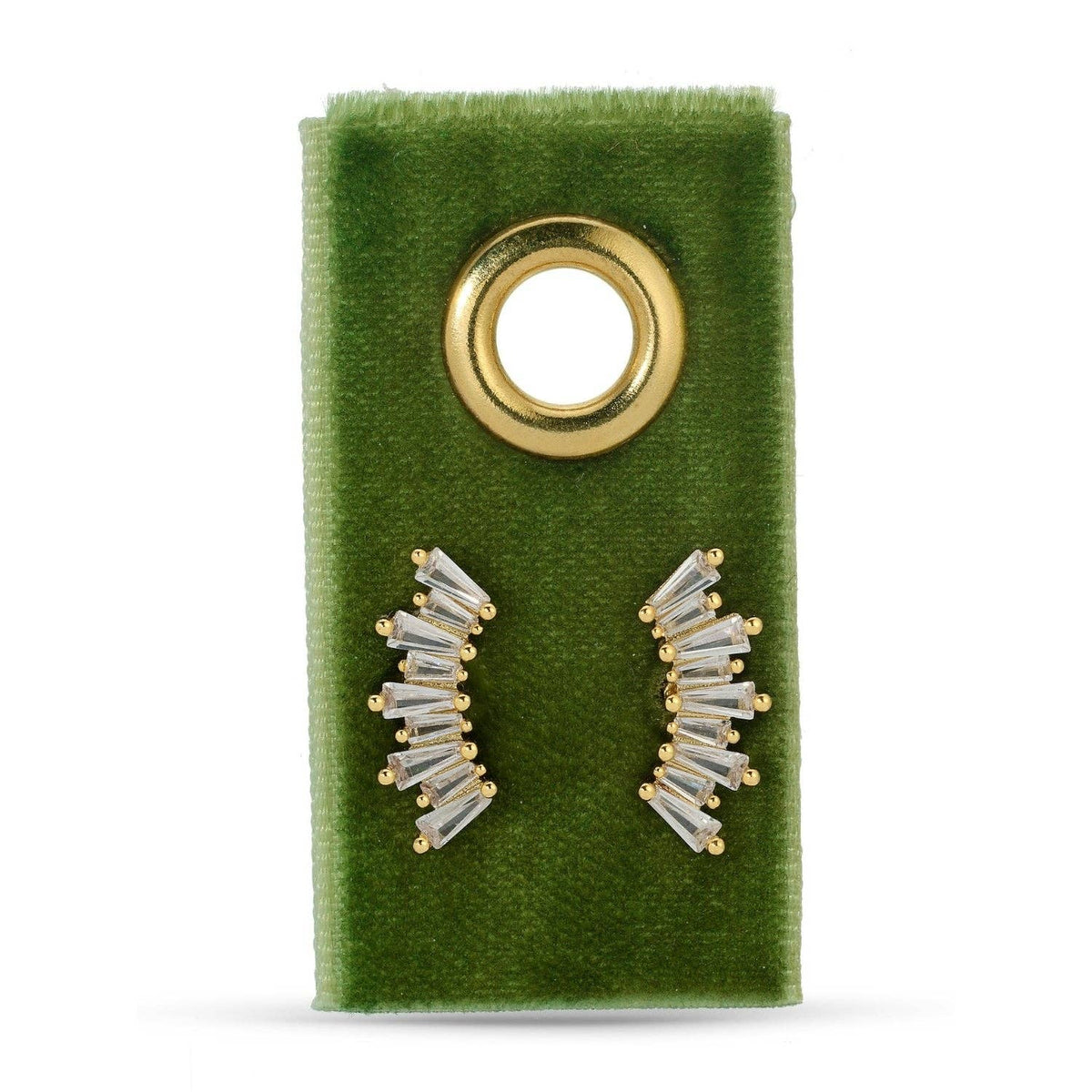 Splendid Iris Curved Baguette Studs On Velvet Gift Tag