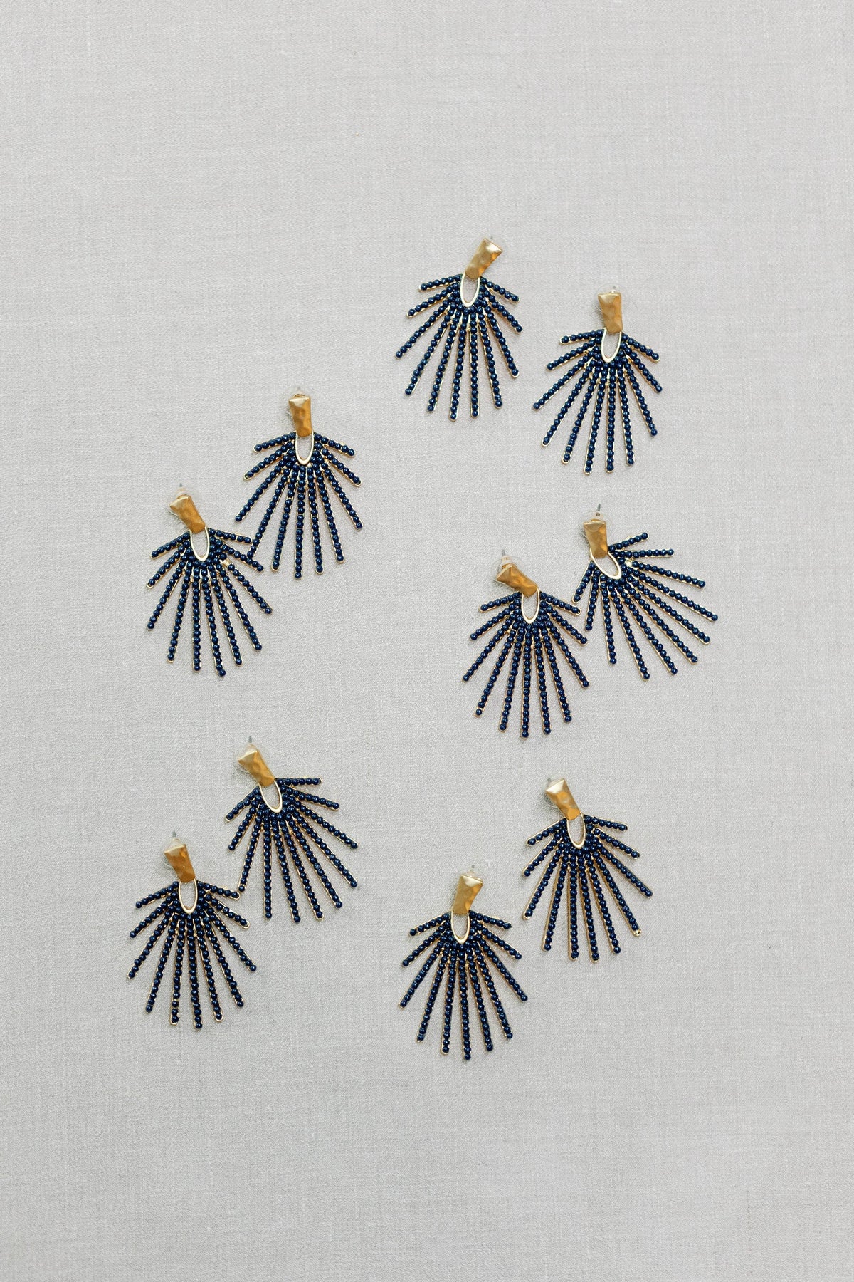 Navy Sunburst Statement Drop Earrings