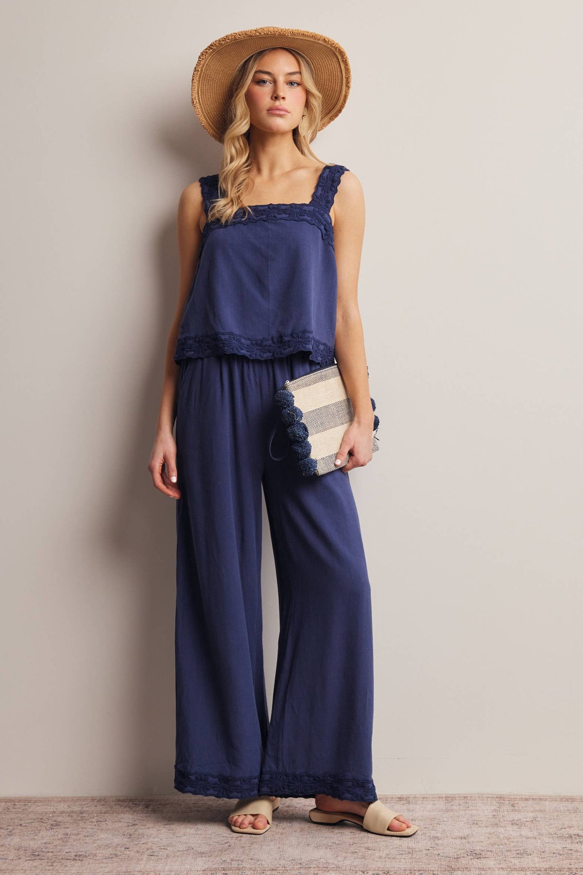 Forte Embroidered  Tank & Wide-Leg Pants Set