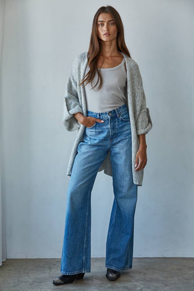 By Together Knit Folded Quarter Sleeve Cardigan