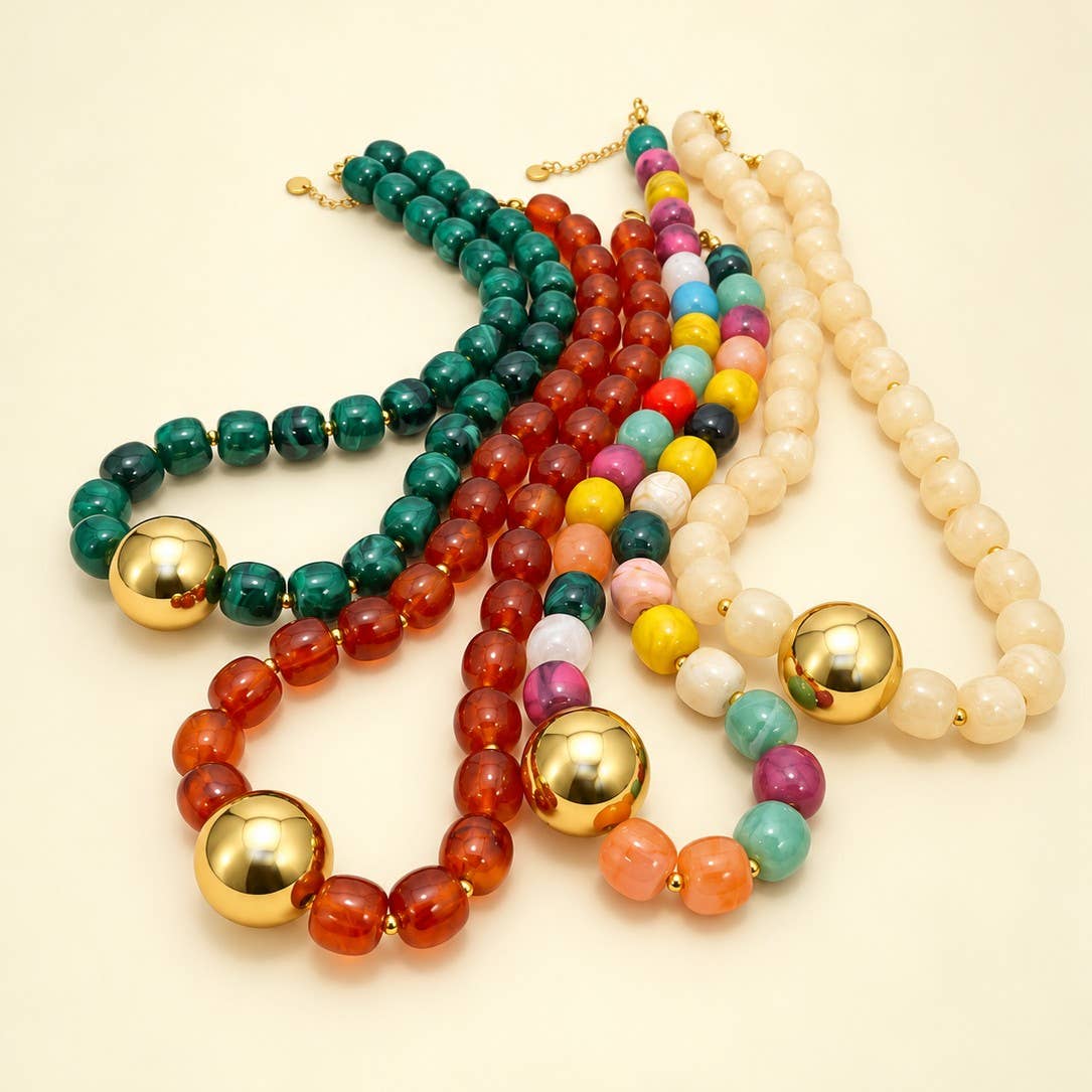 Barrel Beaded & Gold Necklace