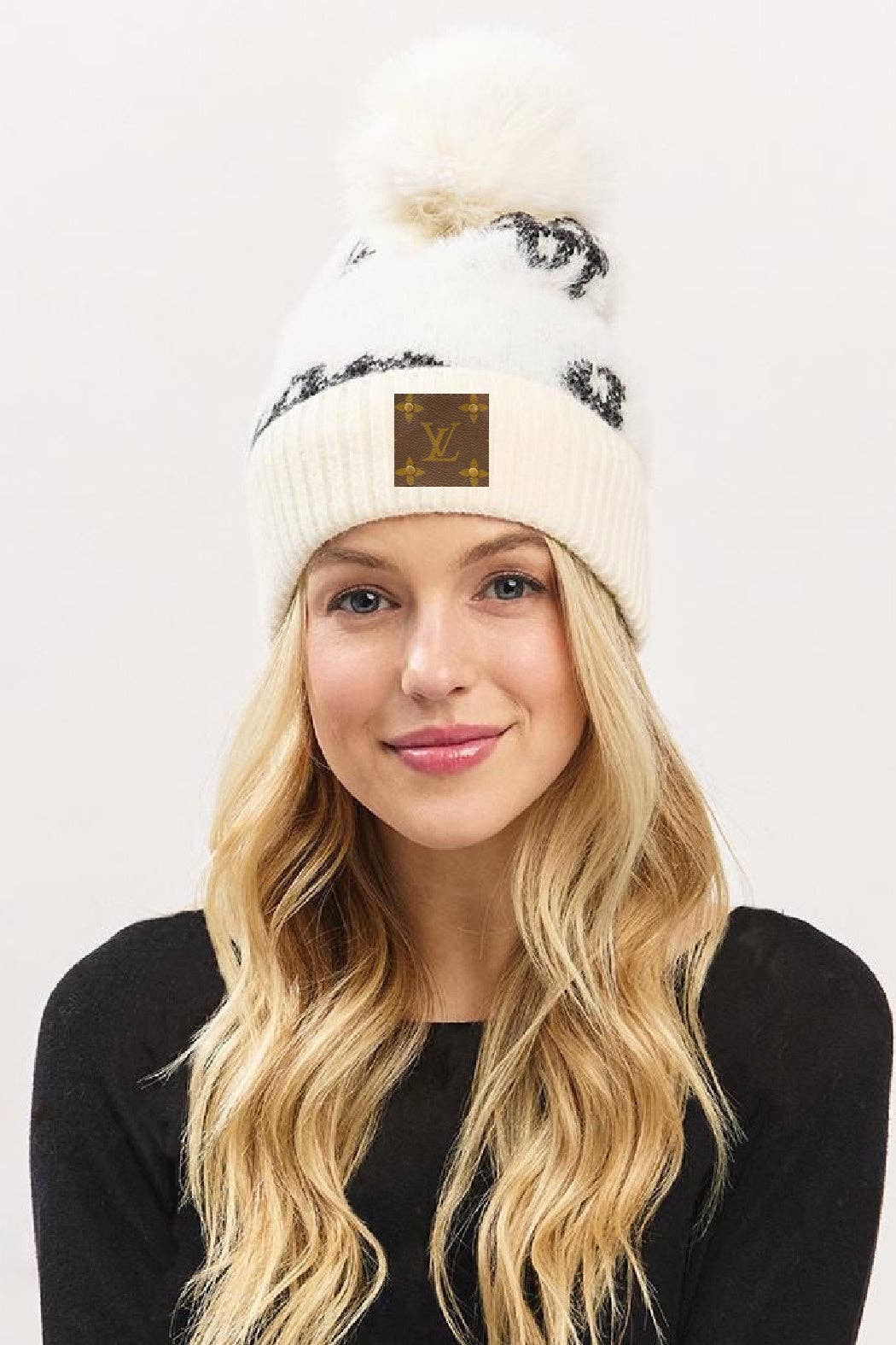 Upcycled Fuzzy Abstract Plaid Beanie