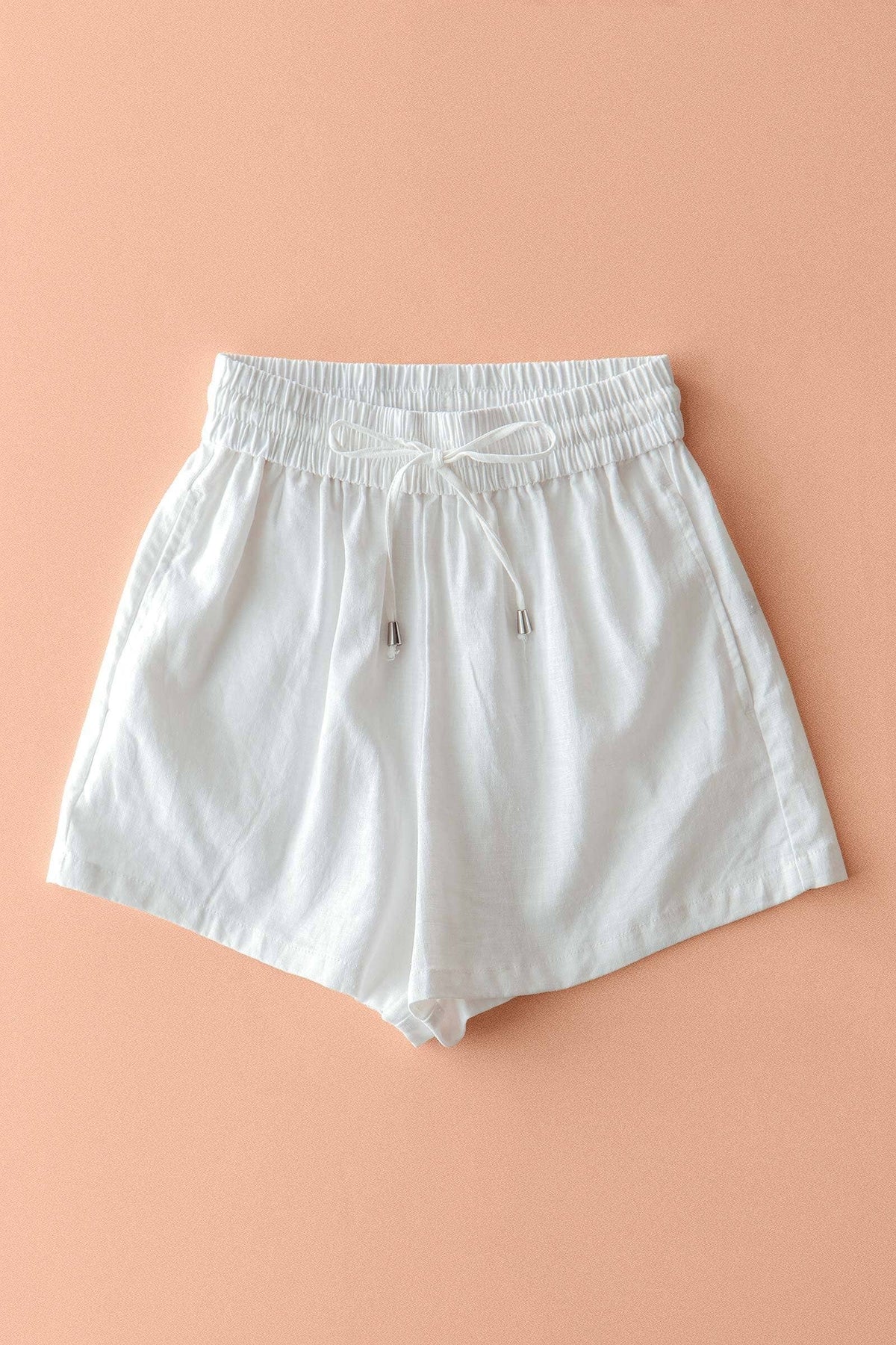 Linen Blend Elastic Waist Drawstring Shorts