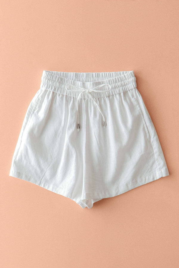 Linen Blend Elastic Waist Drawstring Shorts