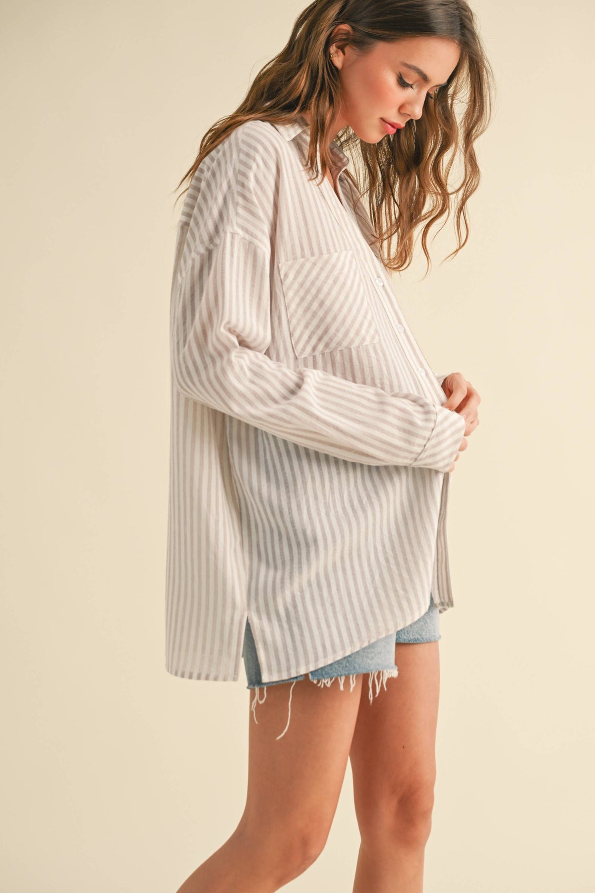 Miou Muse Striped Pattern Button Down Shirts