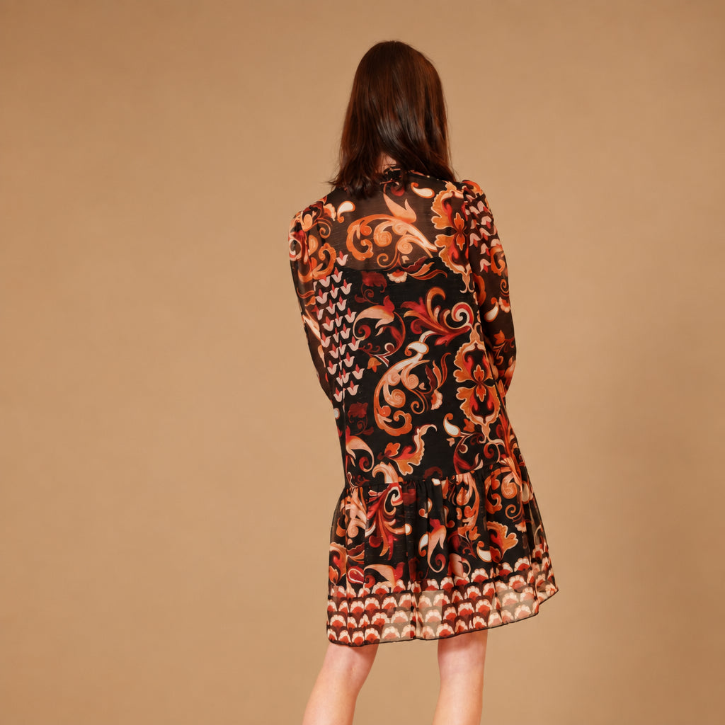 Long Sleeve Chiffon Shift Dress