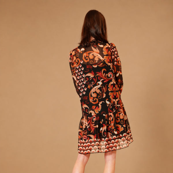 Long Sleeve Chiffon Shift Dress