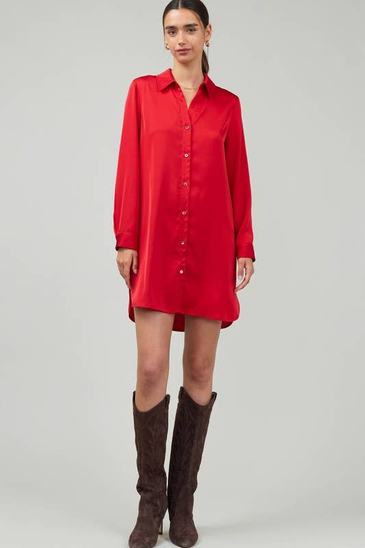 Current Air Long-sleeve Button Down Shirt Dress