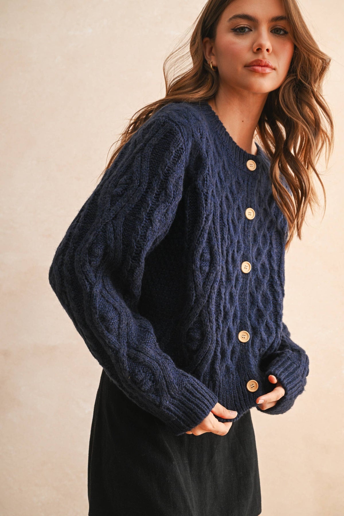 Miou Muse  BUTTON FRONT CABLE KNITTED CARDIGAN