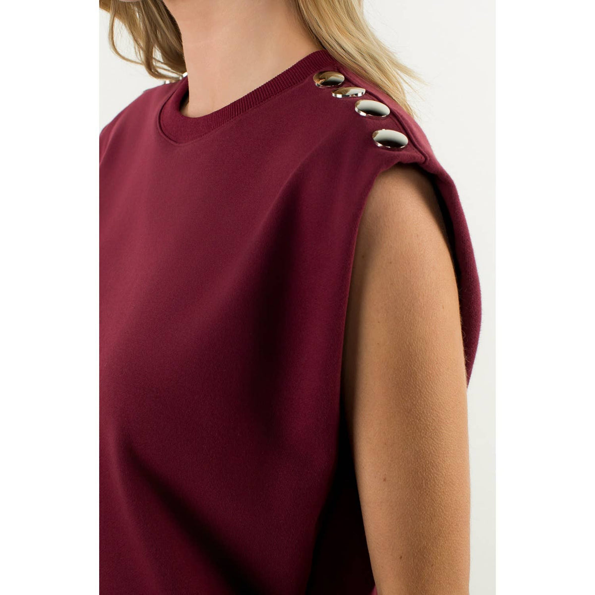 THML Metal Button Shoulder Sleeveless Top