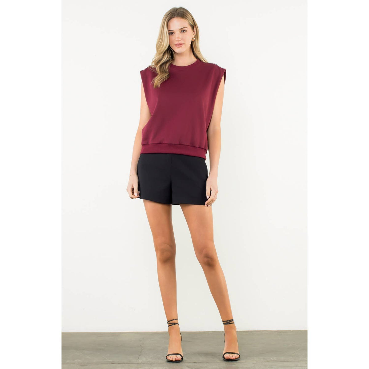 THML Metal Button Shoulder Sleeveless Top