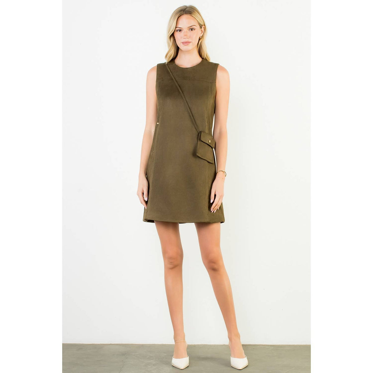 THML Sleeveless Suede Dress