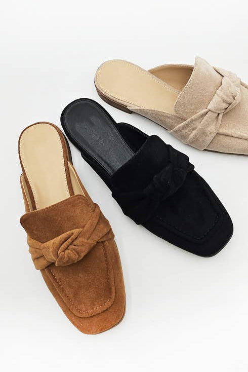 CCOCCI SHEENA-07 Square-Toe Knot Design Suede Flat Mules