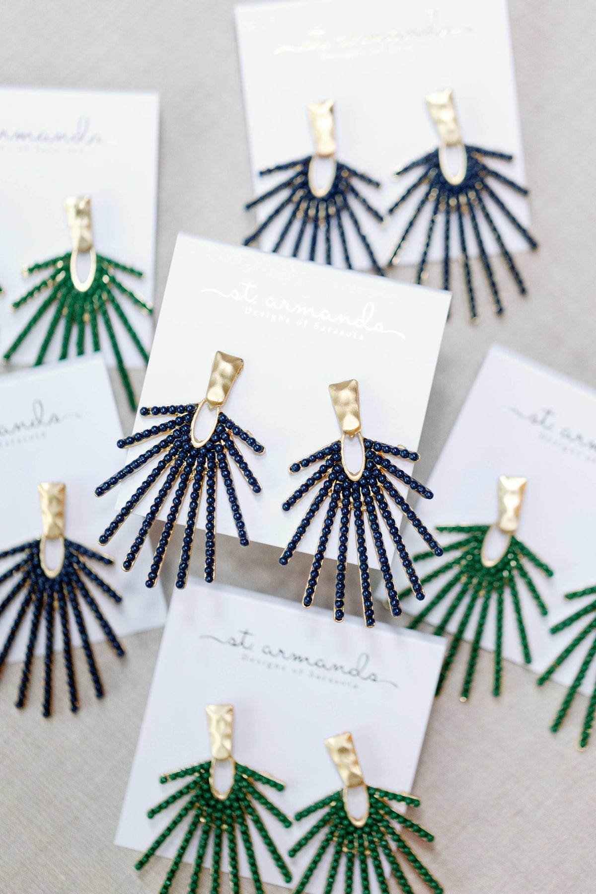 Navy Sunburst Statement Drop Earrings