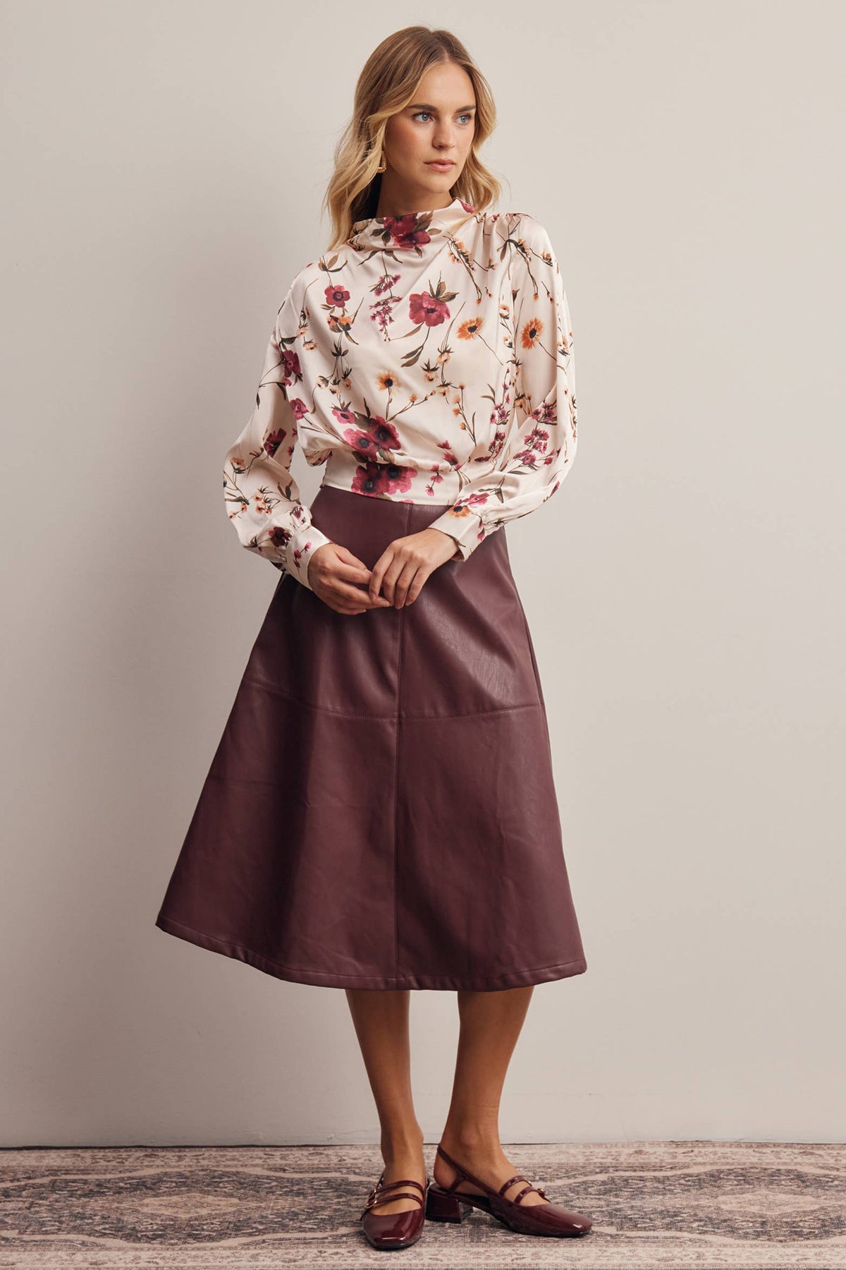 Forte Floral Mock Neck Blouse
